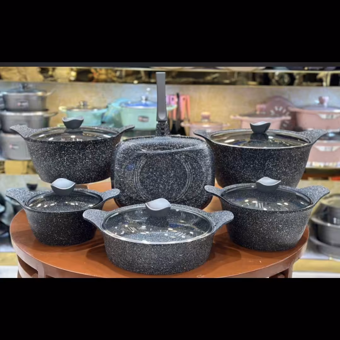 سرویس قابلمه چدن دو رو گرانیت 12 پارچه برند دالتون رنگ مشکی . طوسی . کرم 