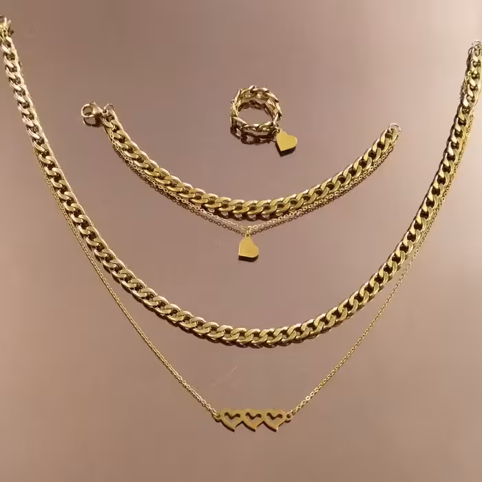 نیم ست کارتیر استیل دولاین قلبی رنگ ثابت ضدحساسیت 