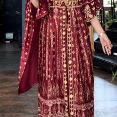 پیراهن هندی و شال وارداتی سوزن کاری شده زنانه کد 01097