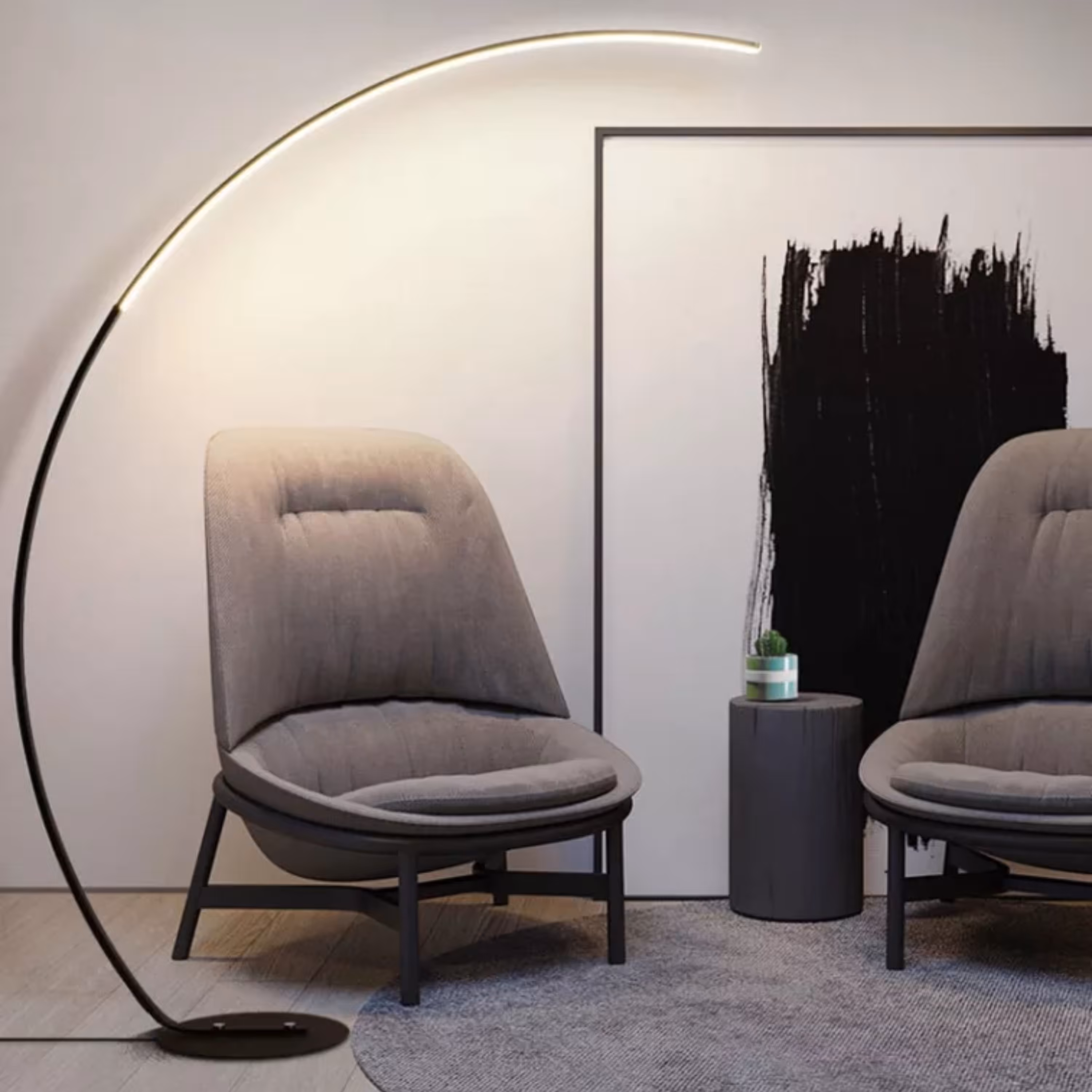 آباژور ایستاده مدرن طرح کمان رنگ بدنه مشکی نور آفتابی