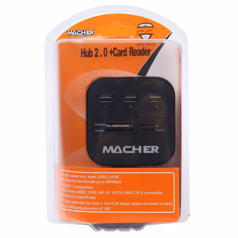 هاب 3 پورت رم خور USB 2.0 مچر MACHER MR-139