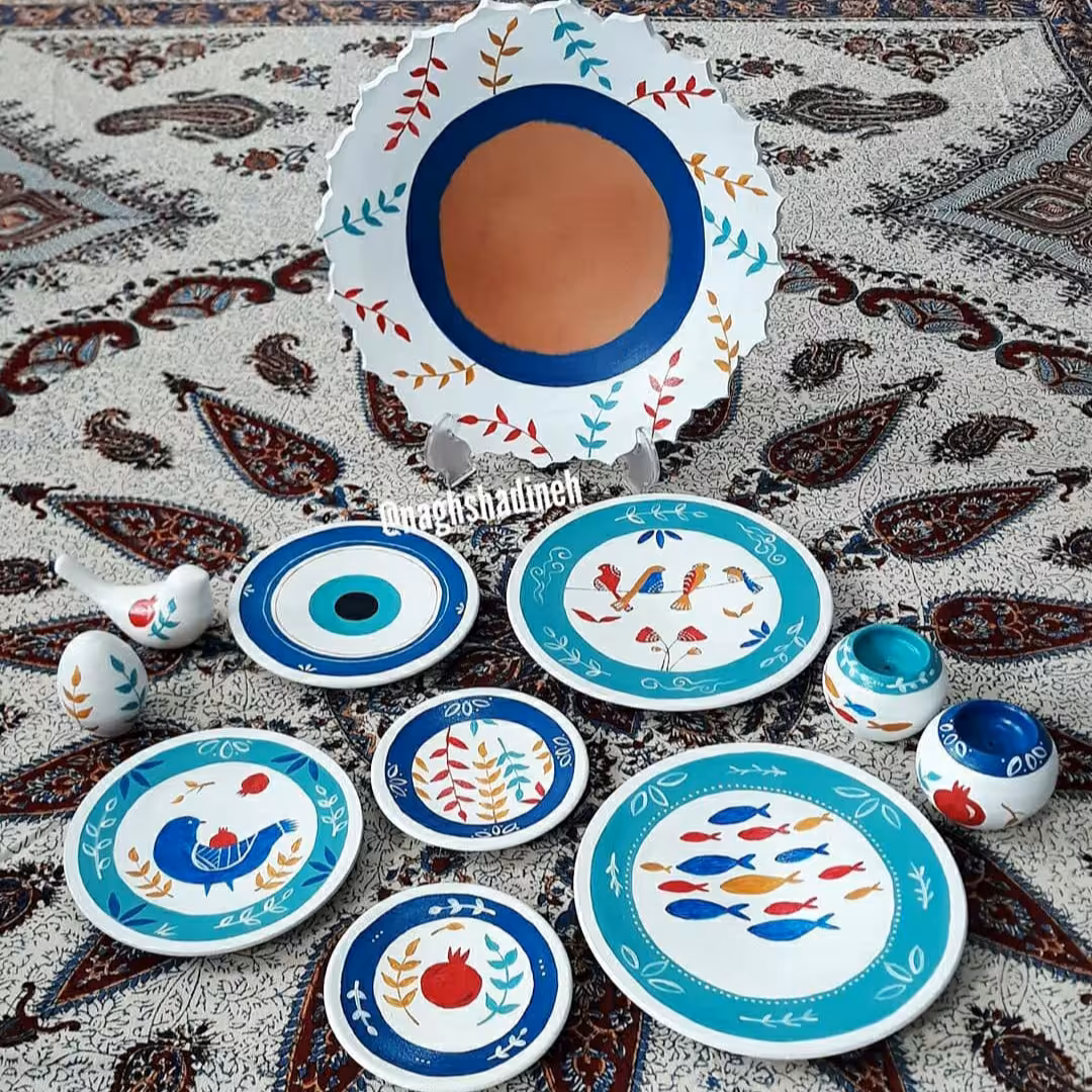 ست هفت سین فیروزه ای طرح دار