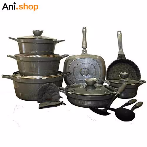 سرویس قابلمه 16 پارچه طوسی نقره ای کلاسیک مدل UN-7705 کد 234