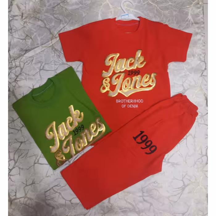 تیشرت شلوارک پولکی اسپرت قرمز و سبز سایز 60