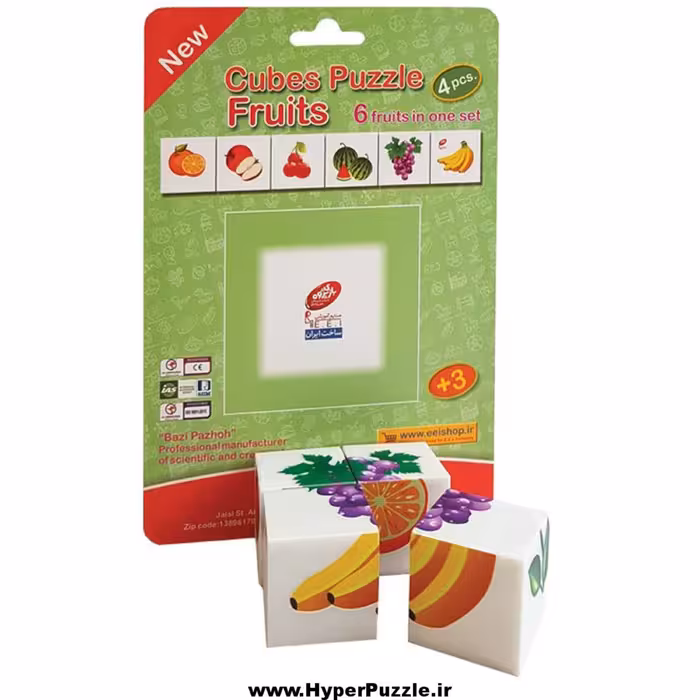 پازل مکعبی شش وجهی 4 تکه طرح میوه 