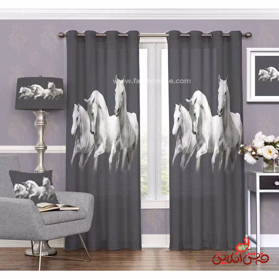 پرده طرح اسب های سفید کد 3404