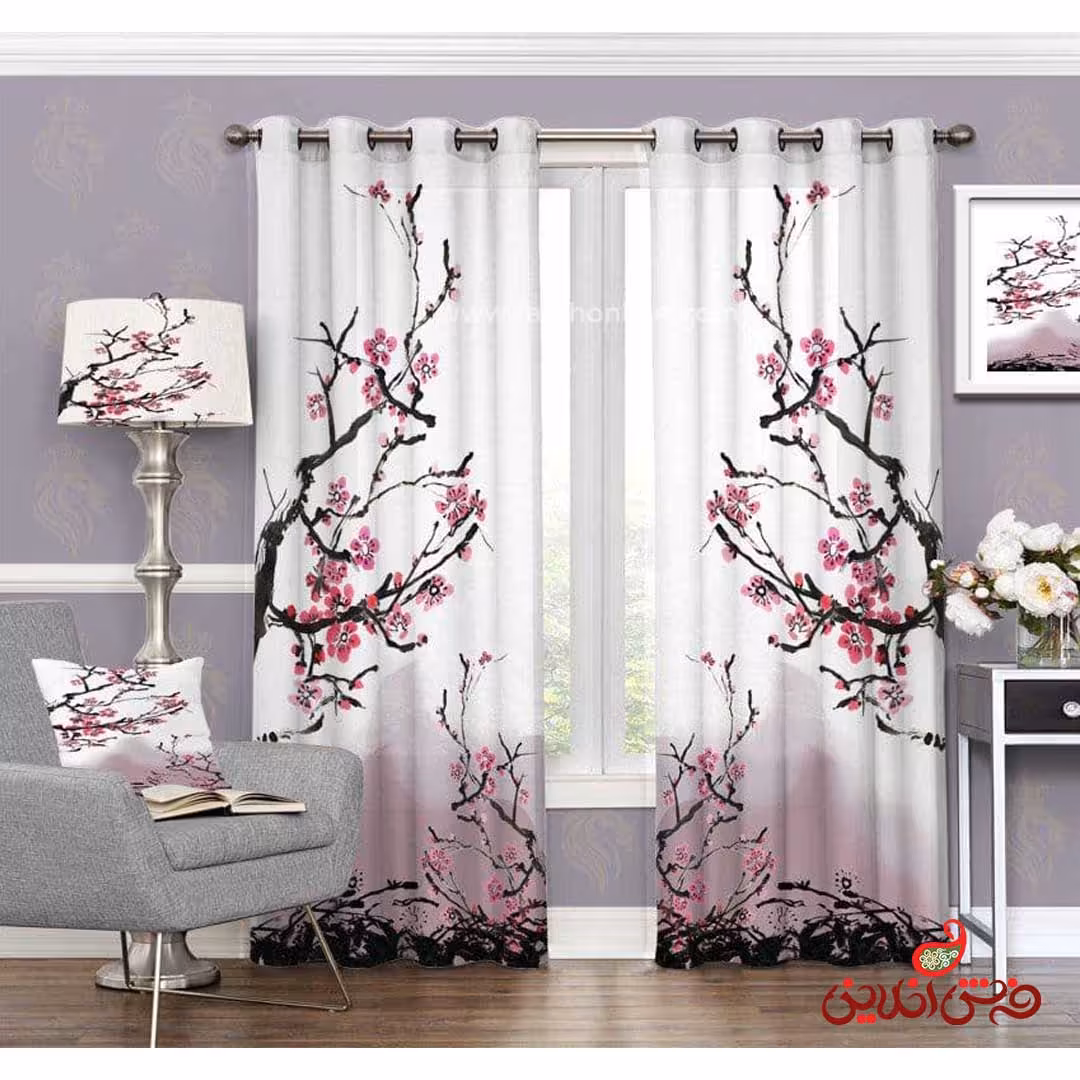 پرده طرح شاخه درخت با شکوفه کد 3410