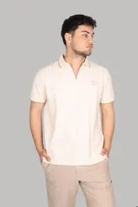 تی شرت یقه پولو مردانه دکمه بسته بندی آستین کوتاه ECRU POLO YAKA 490 Paul Shark Paul&amp;Shark
