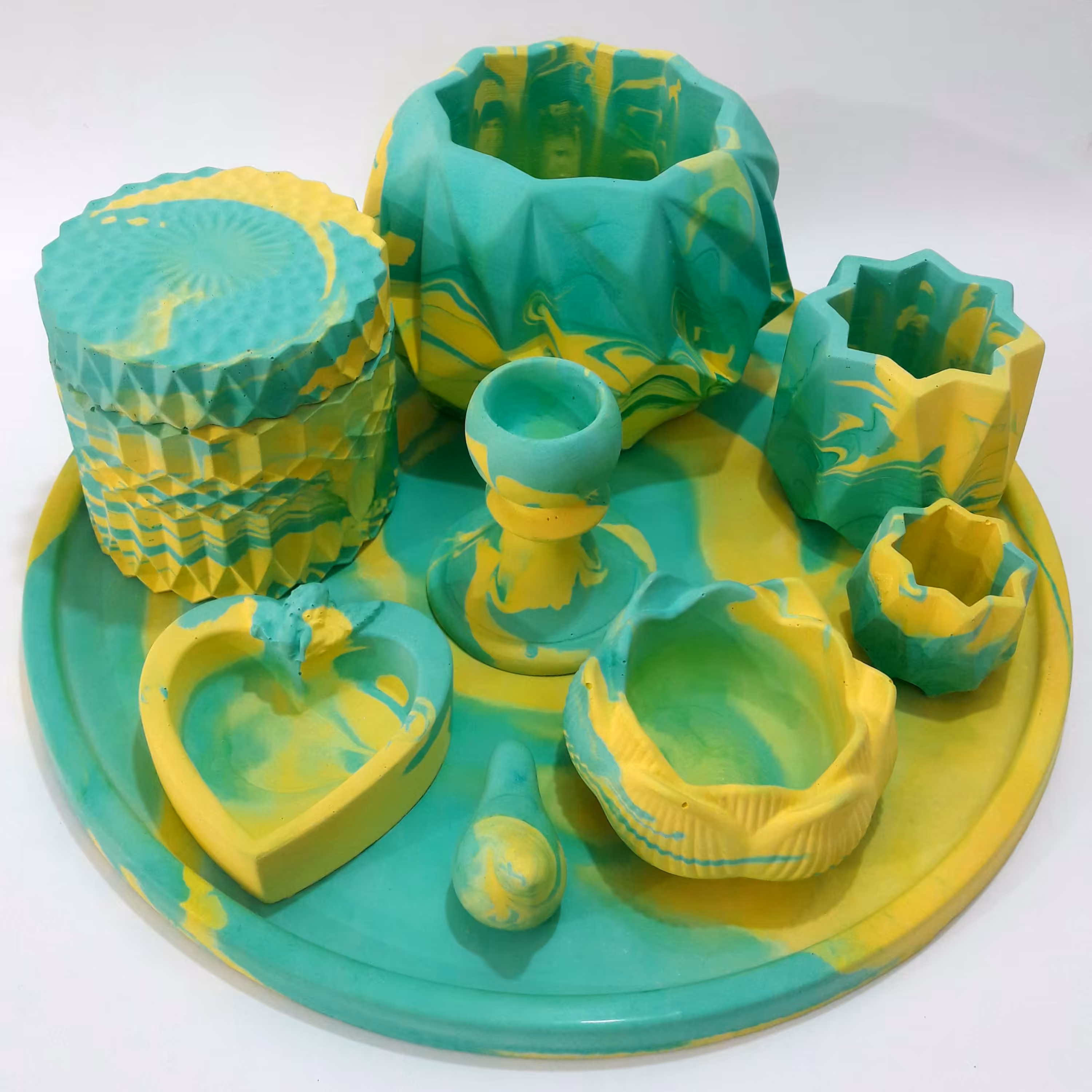 ست بزرگ سنگ مصنوعی 9 تکه رنگ سبز و زرد دکوری و کاربردی