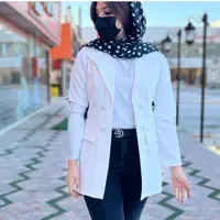 کت سفید مازراتی یقه انگلیسی قد85استین کتی جلو باز