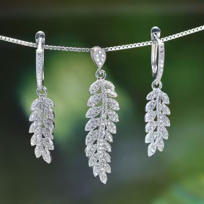 نیم ست نقره طرح خوشه گندم ظریف عیار 925 کد 1782