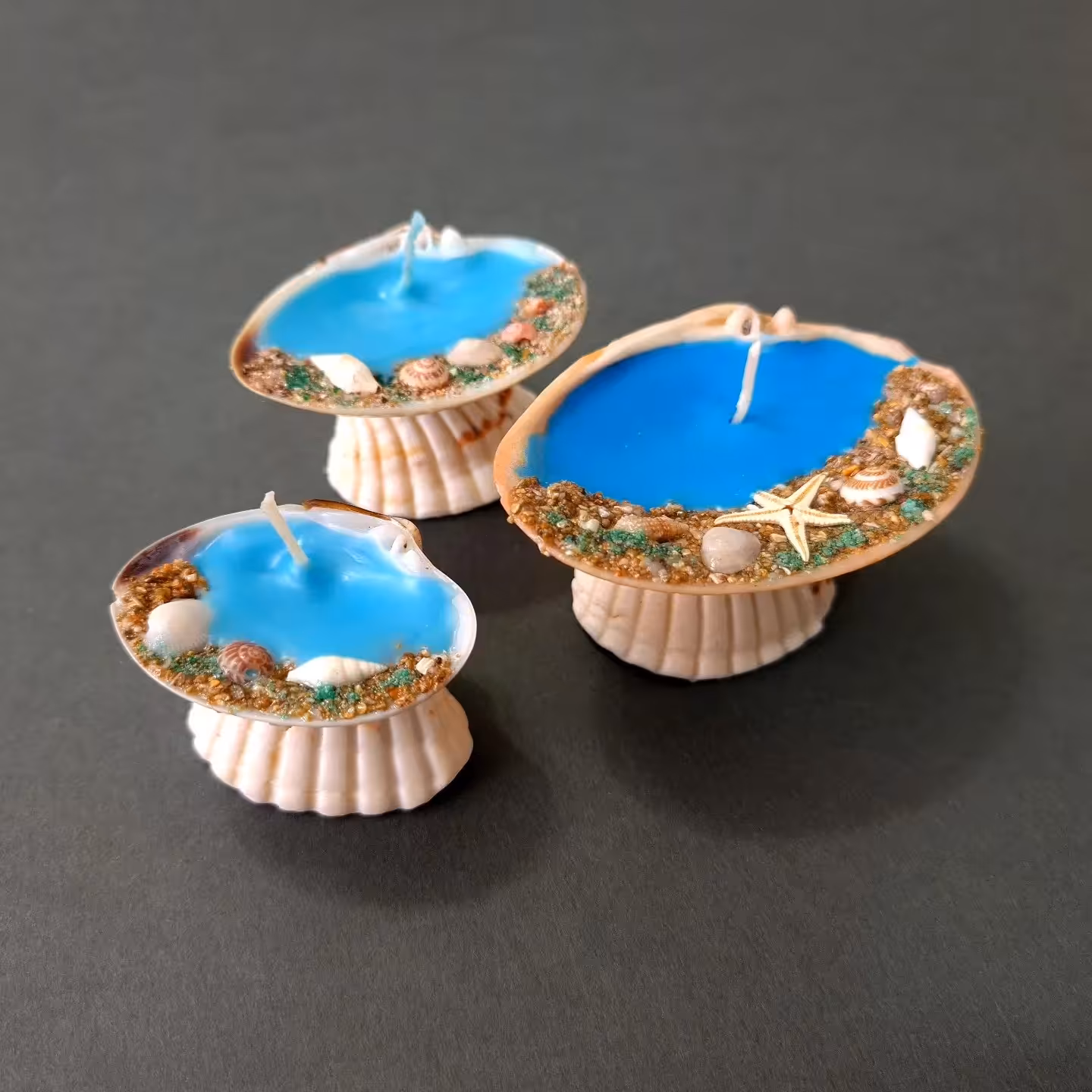 پک سه عددی شمع صدفی طرح ساحل و دریا