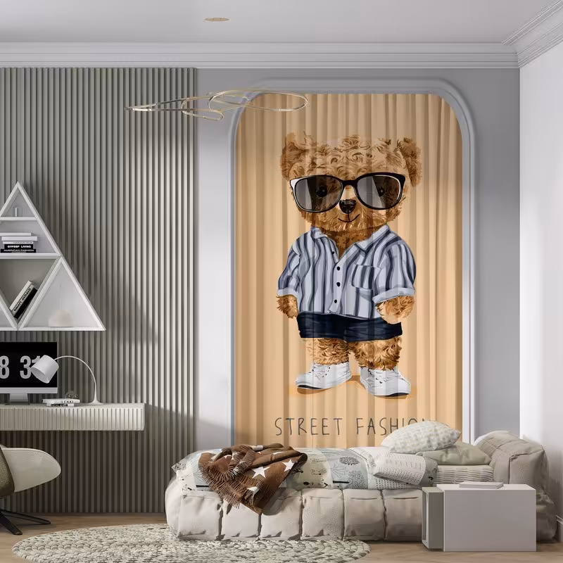 پرده پانچی طرح تدی سایز 140 در 280 جنس هازان کد 067