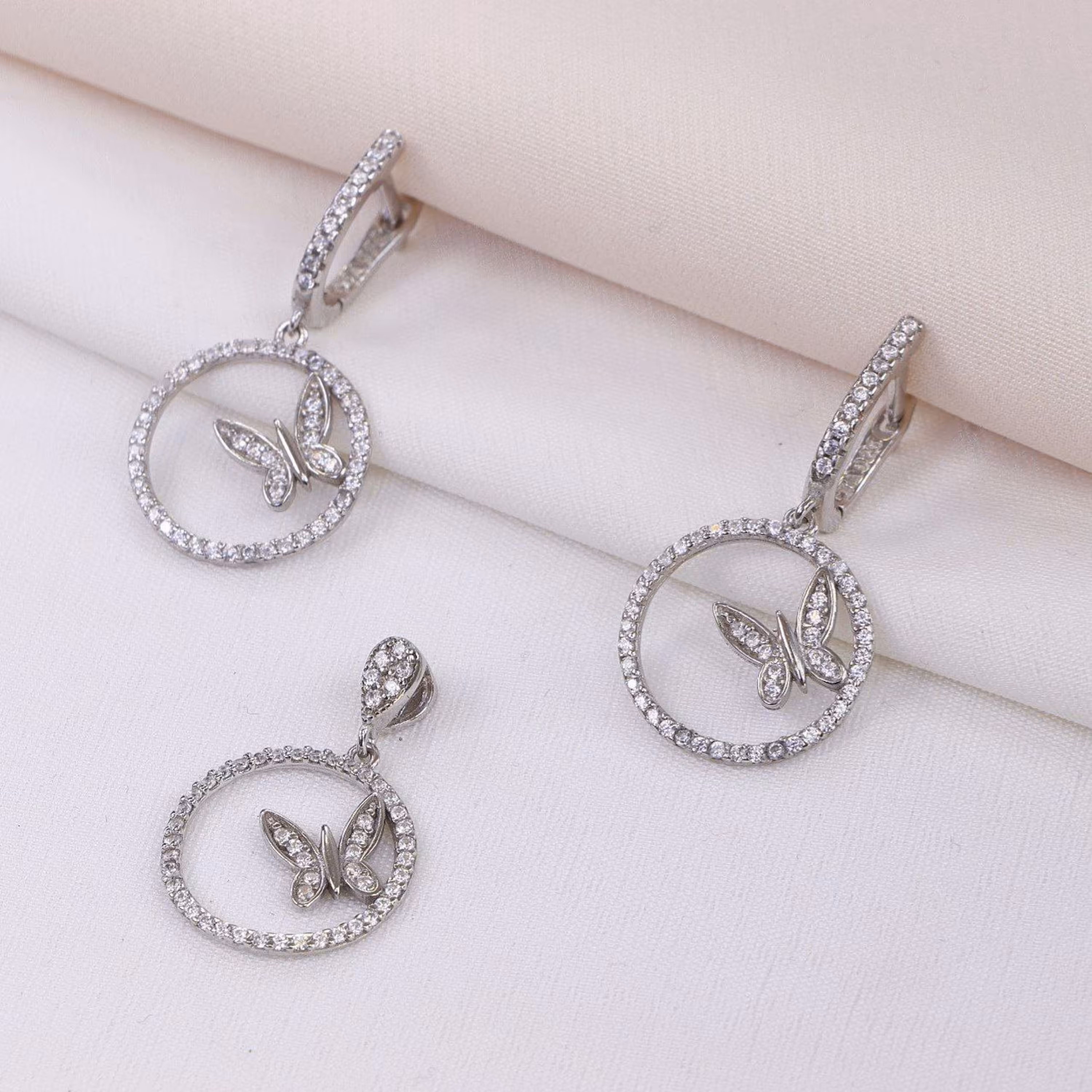 نیم ست نقره میکرو طرح پروانه کد 16370-6