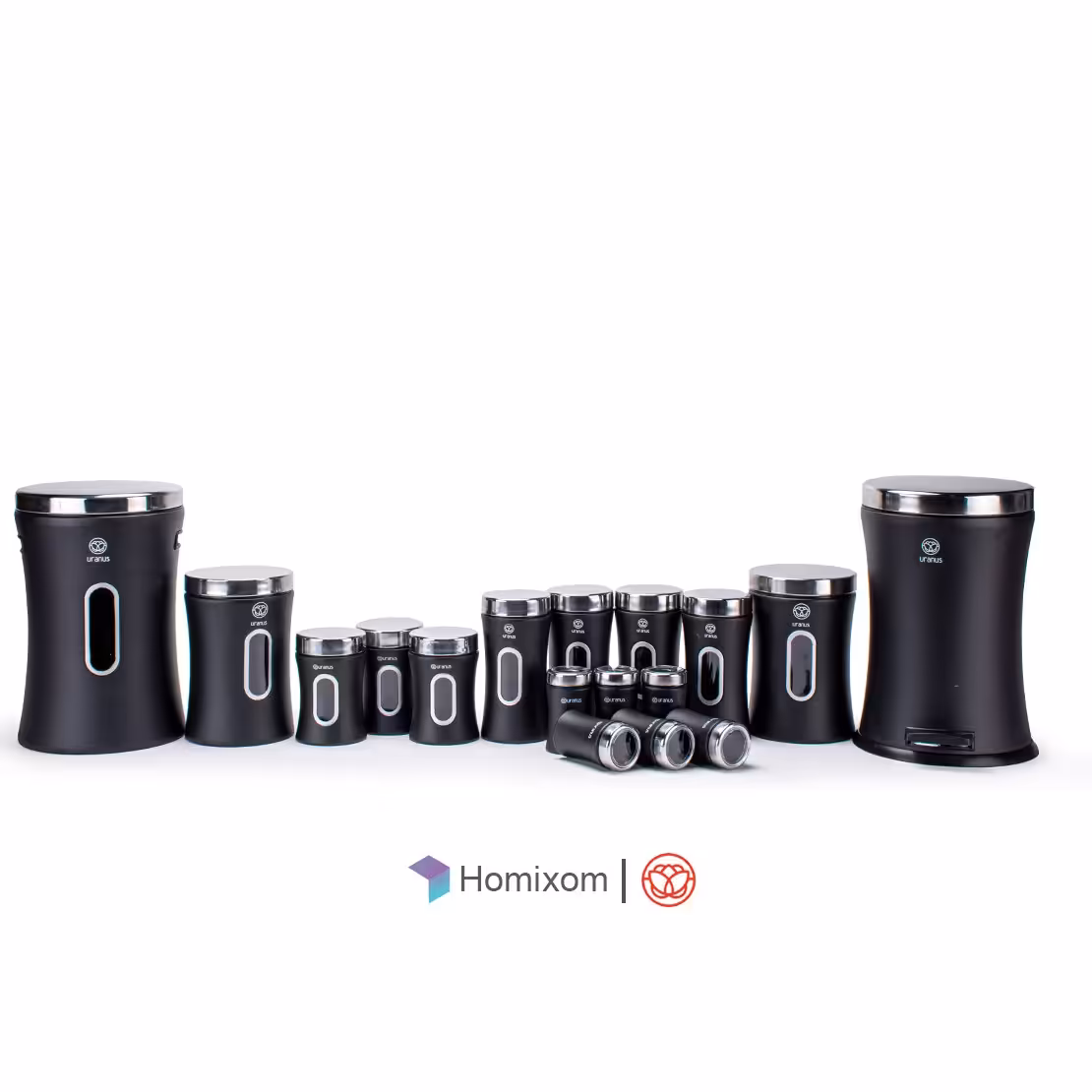 سرویس آشپزخانه اورانوس 17 پارچه ملودی مشکی با درب استیل