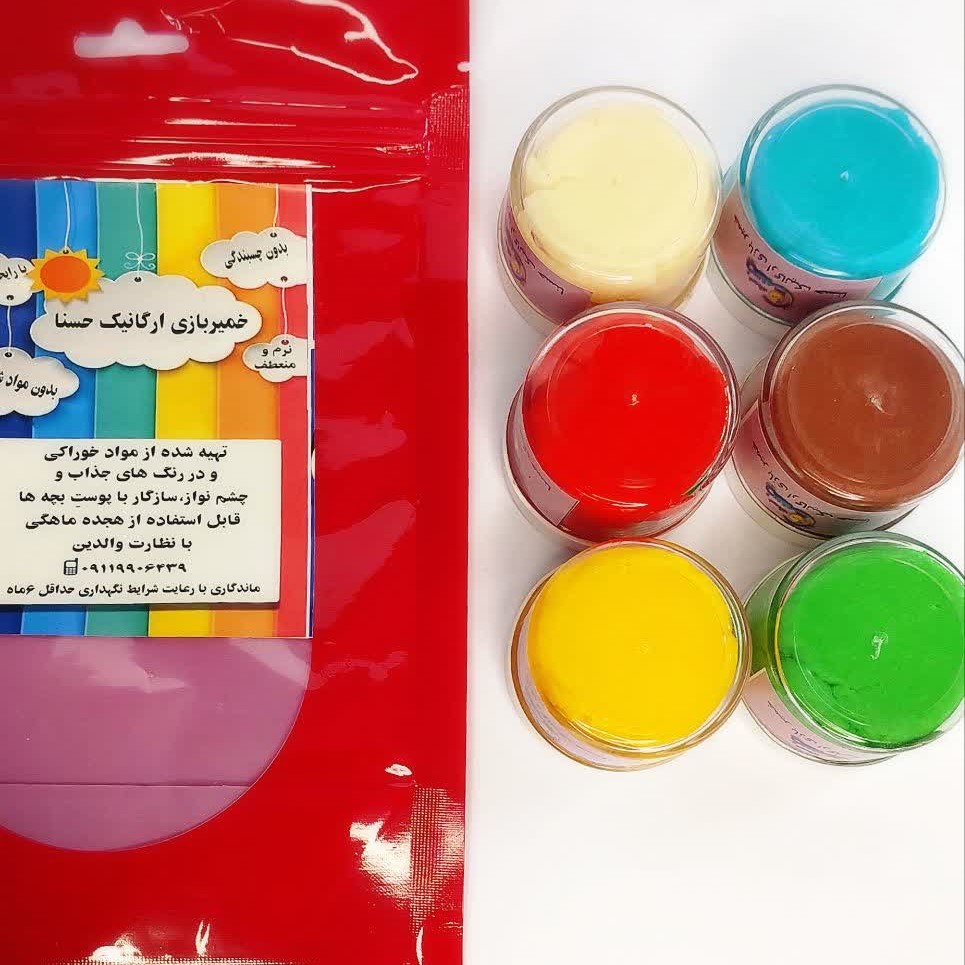 خمیربازی 6رنگ 50 گرمی سفید سبز آبی قرمز زرد قهوه ای هر رنگ 50 گرم