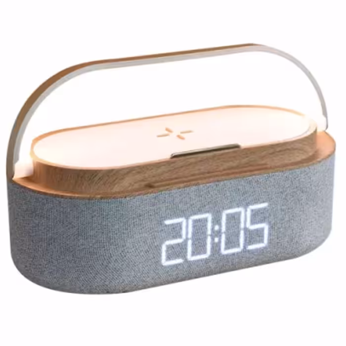 شارژر وایرلس 15 وات، اسپیکر بلوتوثی، هولدر موبایل، ساعت دیجیتال و چراغ خواب رومیزی مدل S29