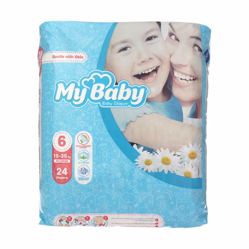 پوشک بچه مای بیبی مدل چسبی سایز 6 بسته 24 عددی mybaby