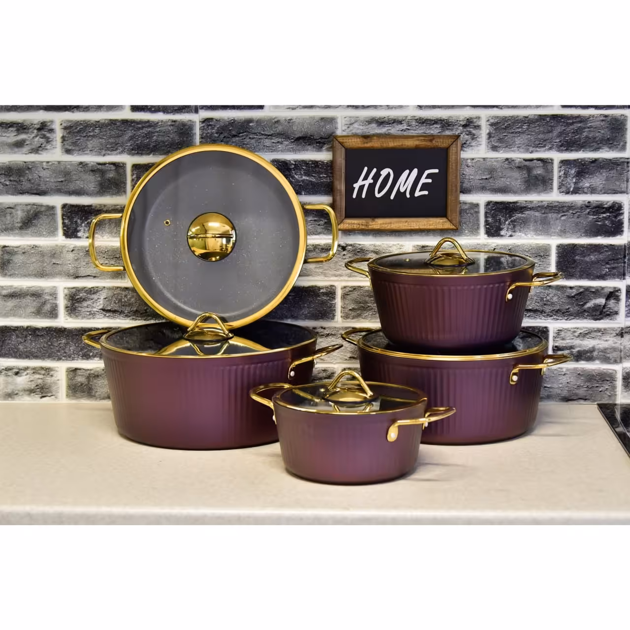 سرویس قابلمه 10پارچه بادمجانی فلورانس درب فلت یونیک کد 8405