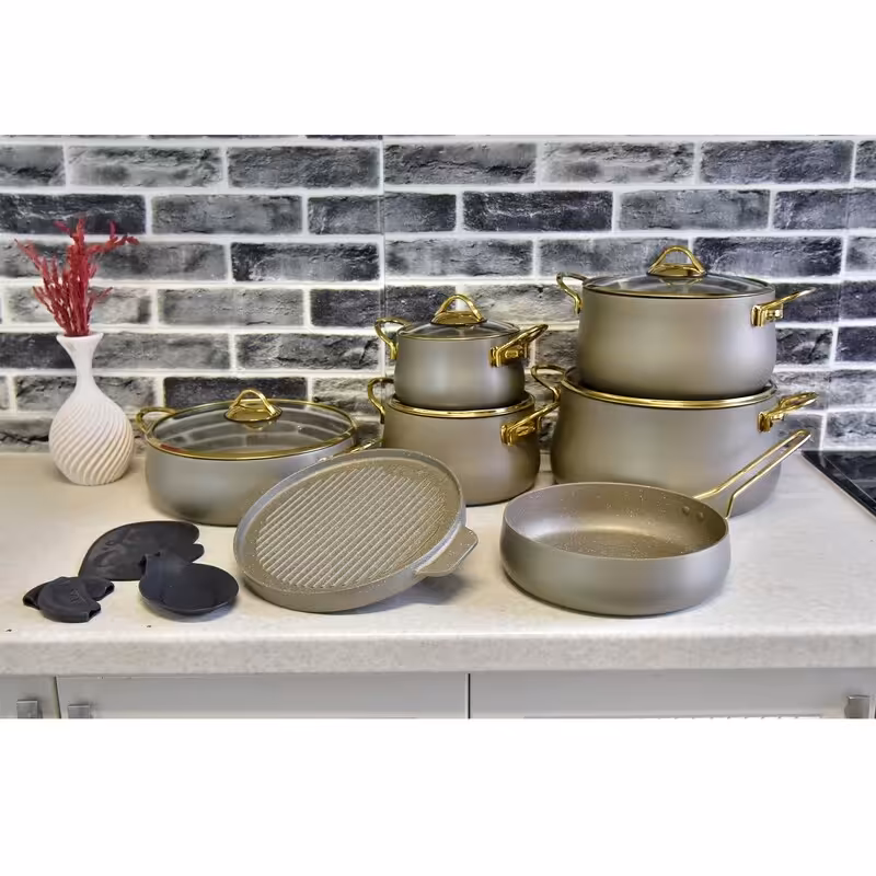 سرویس قابلمه  16 پارچه بی وی کی مدل دوروگرانیت کد 714516-11 طوسی طلایی


