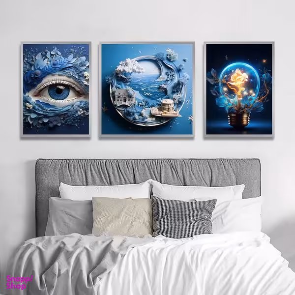 تابلو بکلیت طرح گرافیکی چشم و جهان مدل SI-1279 مجموعه 3 عددی