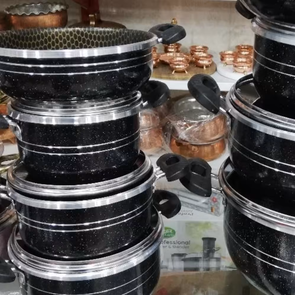 سرویس قابلمه 7 پارچه هلنا دانشجویی گرانیتی نچسب سایز کوچک 1 نفره 2 نفره 3 نفره 