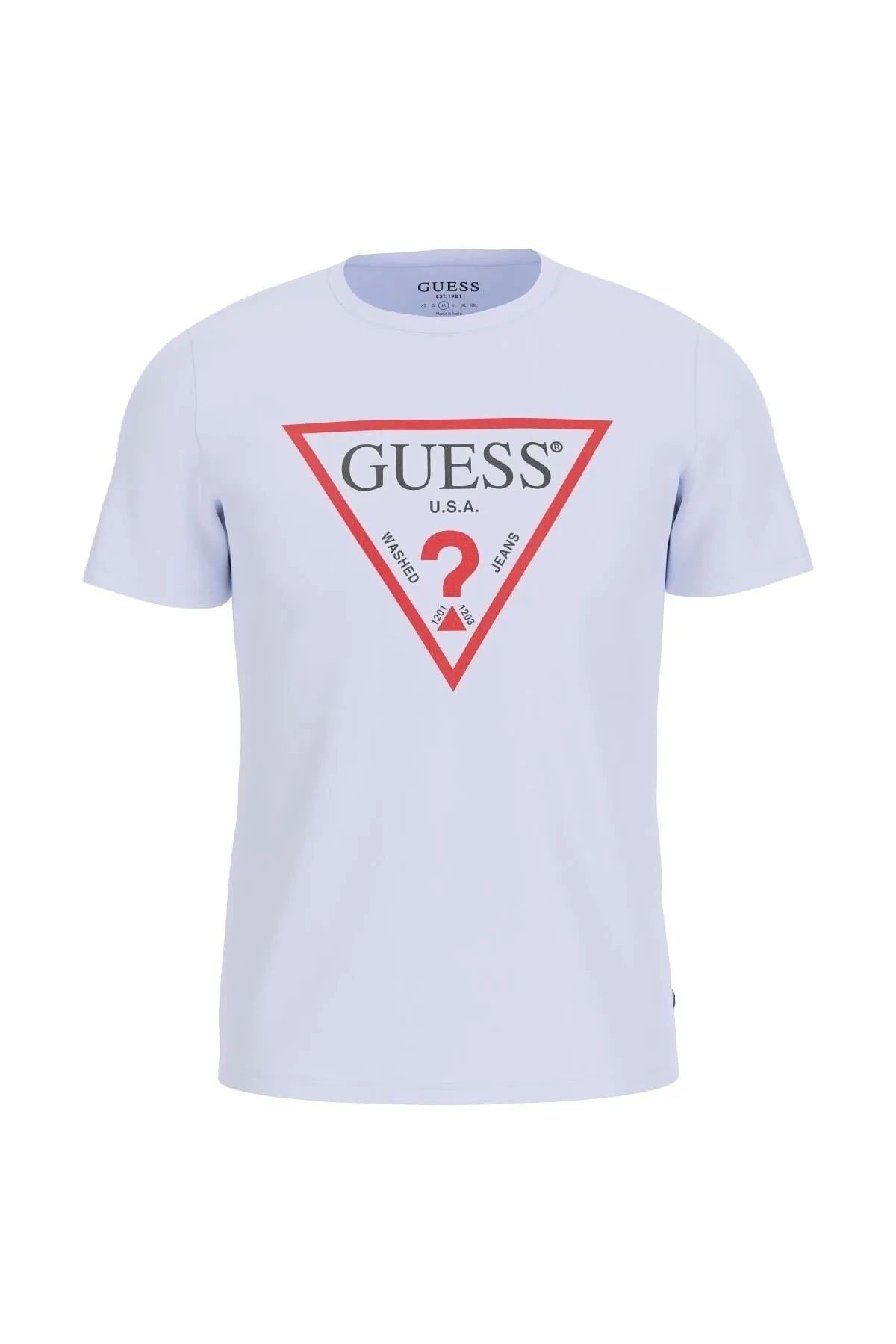 تی شرت سفید مردانه Slim Fit Logo Tri Guess
