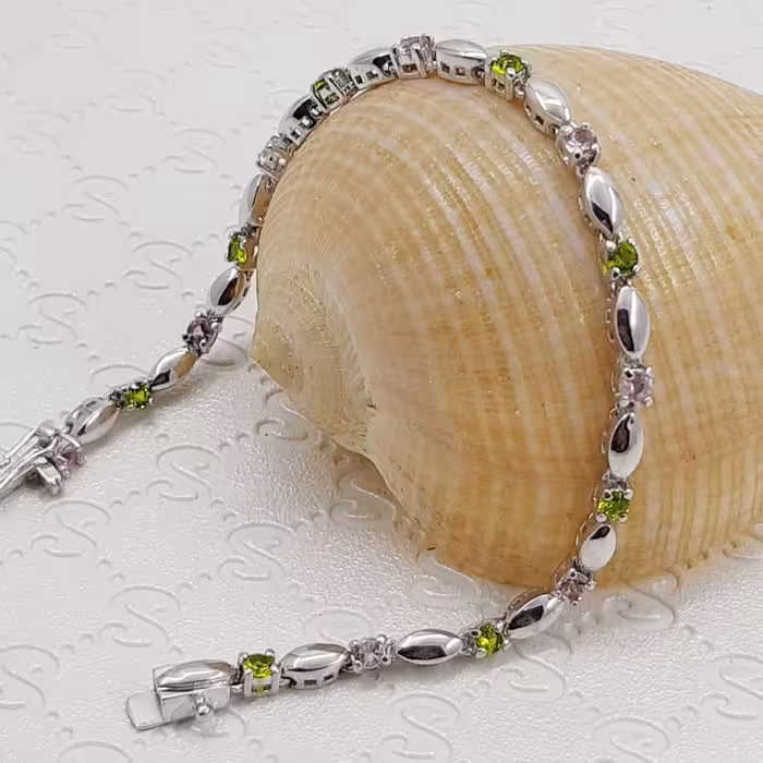 دستبند نقره خارجی با آبکاری طلا سفید.