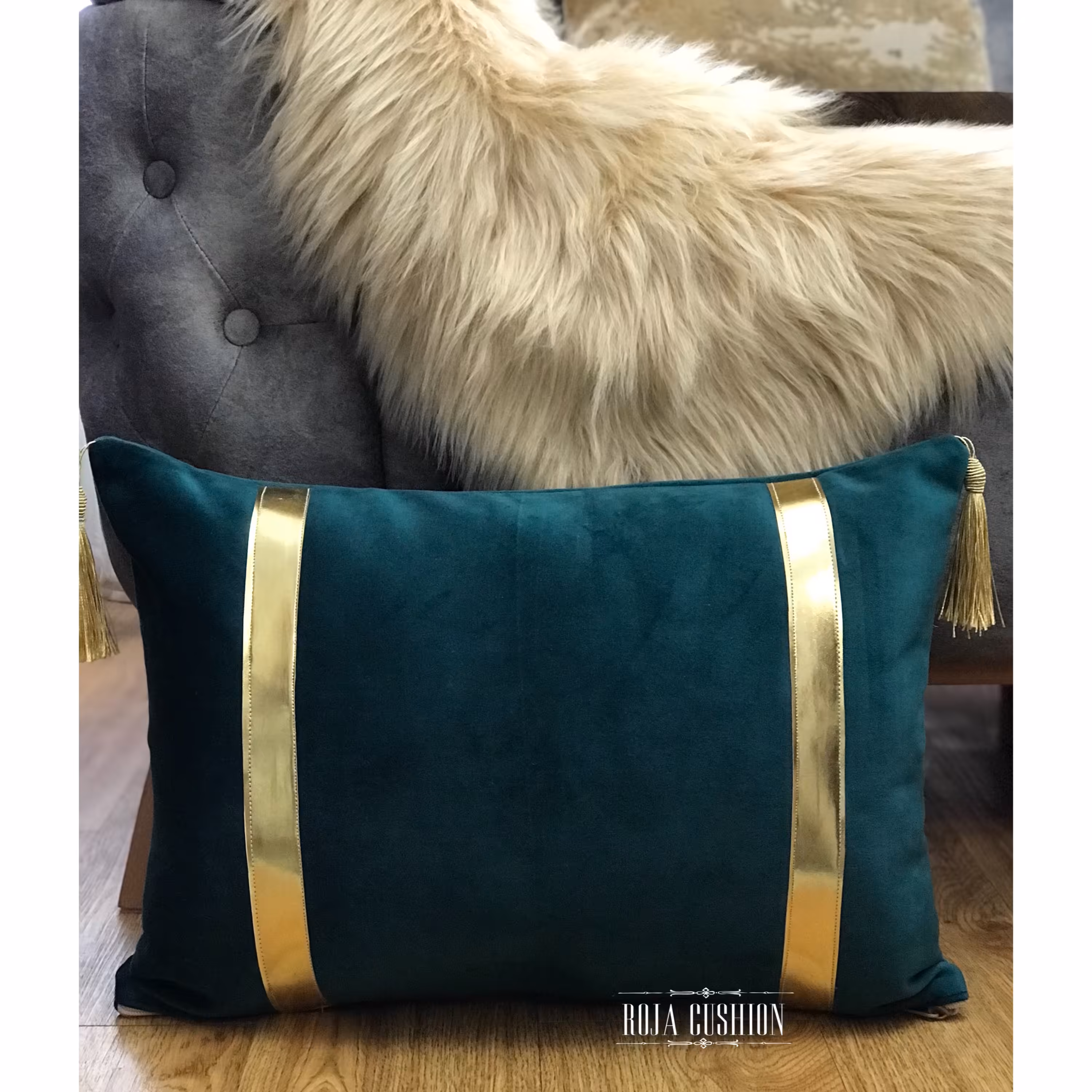 کاور کوسن مدل مخمل و چرم سبز کله غازی