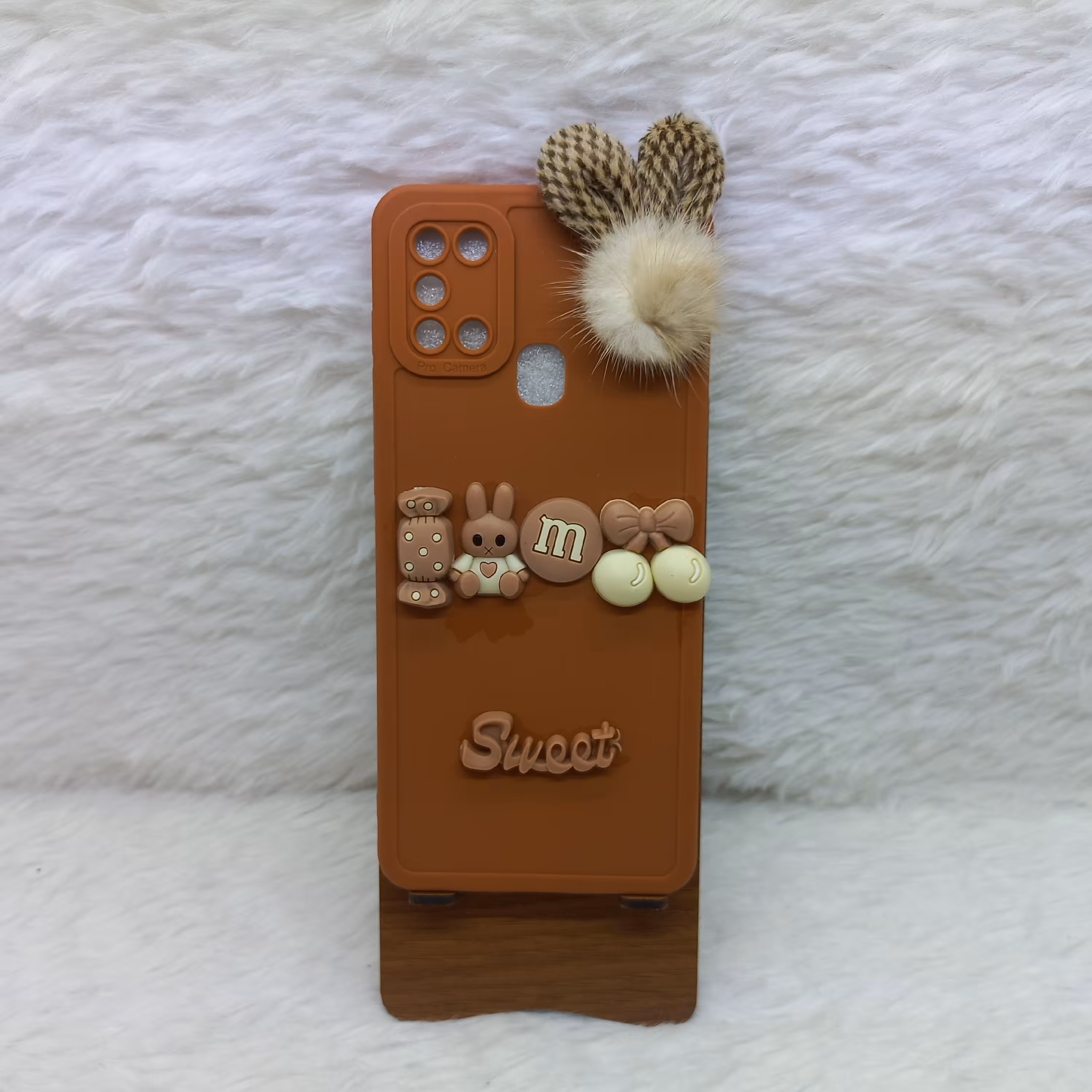 گارد (قاب) عروسکی گوشی A21s مدل عروسکی خرگوشی گوش دار رنگ قهوه ای مناسب گوشی Samsung A21s