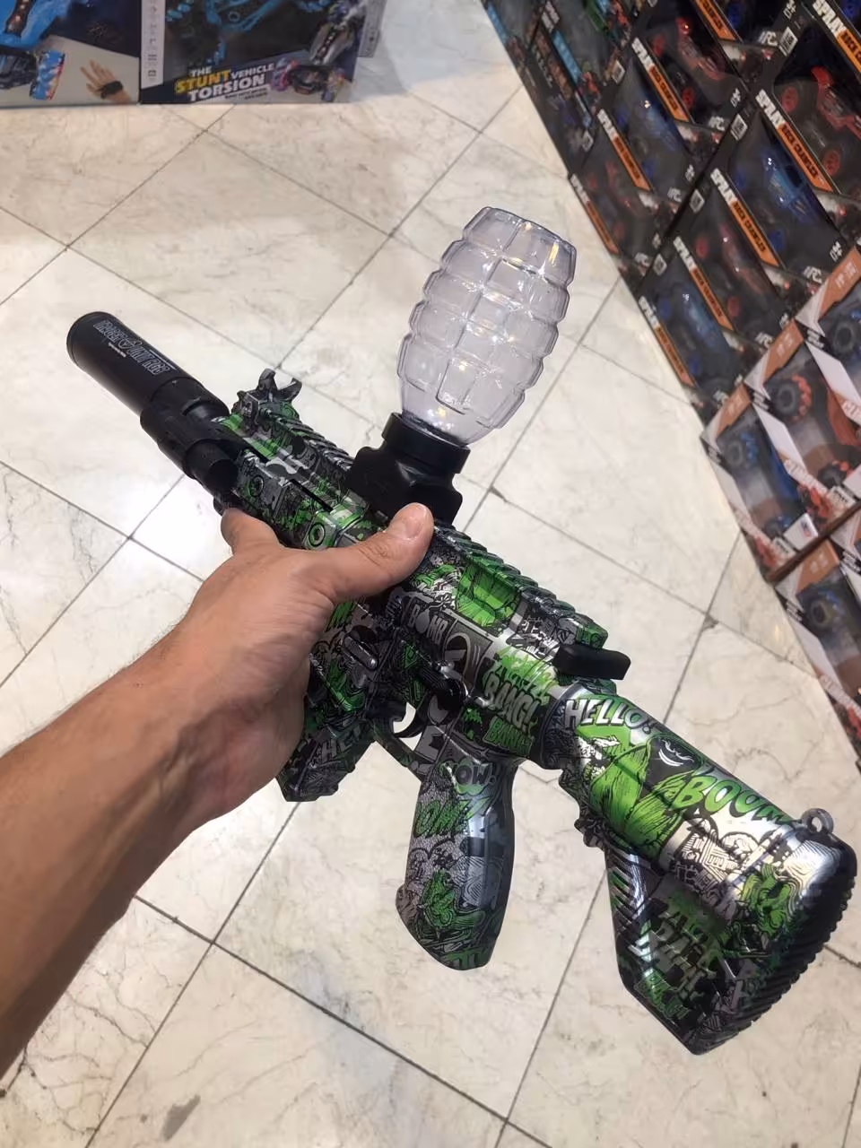 اسباب بازی تفنگ رگباری تیر ژله ای لیزر دار باتری خور