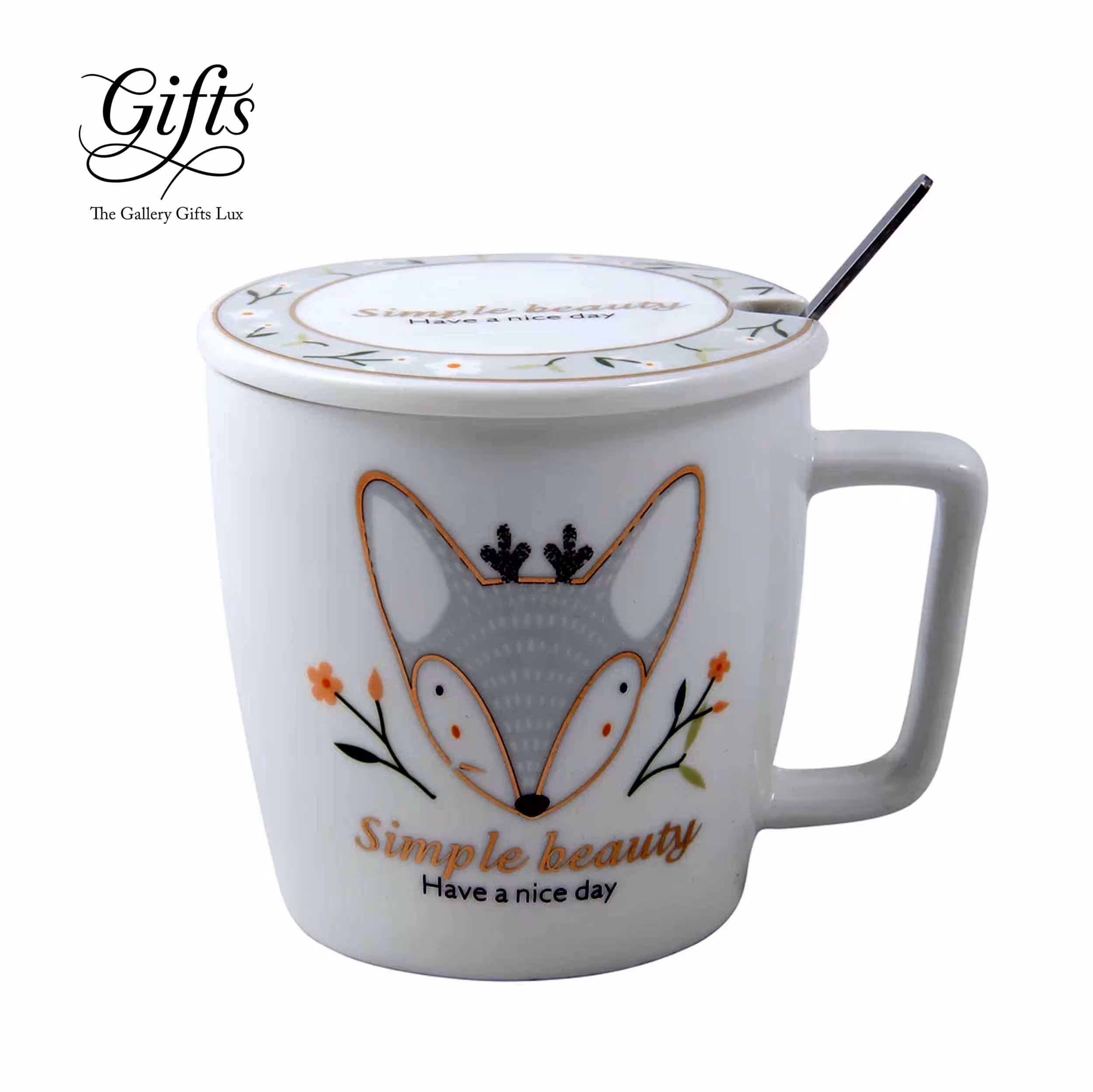 ماگ درب دار طرح روباه کد T1 همراه قاشق