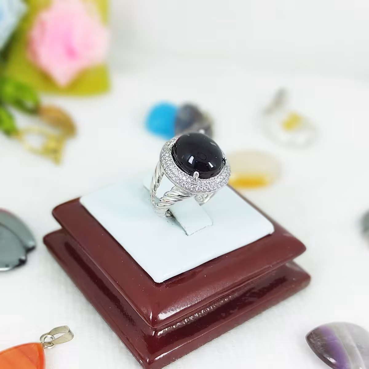 انگشتر نقره زنانه عقیق سیاه مدل مریم