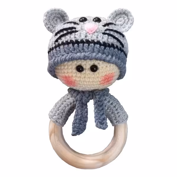 جغجغه بافتنی مدل عروسک روسی طوسی روشن و تیره 