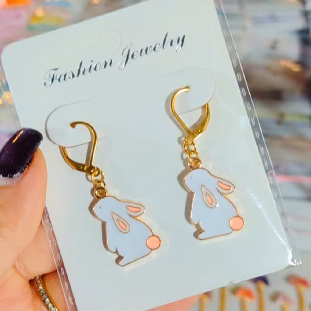 گوشواره استیل رنگ ثابت خرگوش کیوت آویزی حلقه چفتی