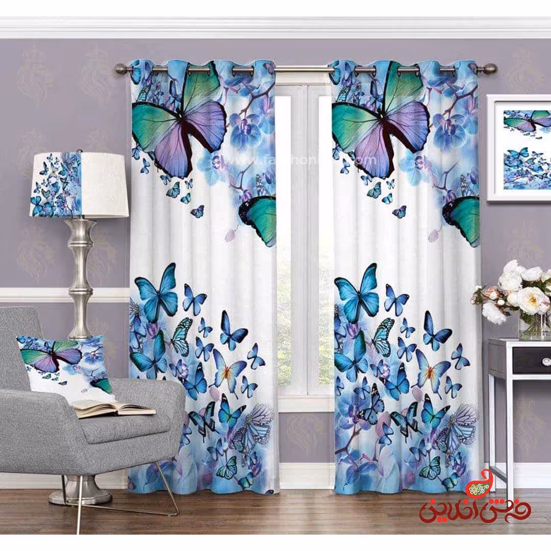 پرده  طرح پروانه آبی کد 3406
