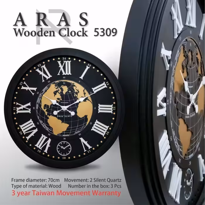 ساعت دیواری تمام چوب ارس سایز 70 سانتی متر