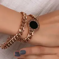 دستبند بولگاری مشکی استیل با زنجیر  کارتیه طلایی