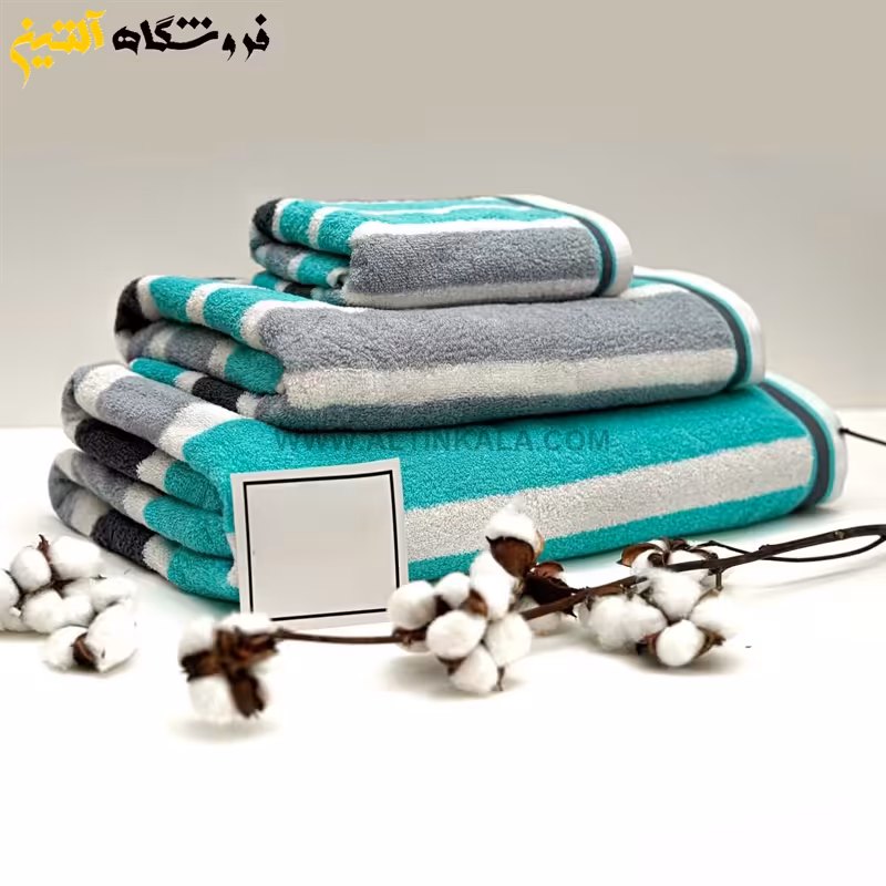 حوله دستی برق لامع مدل لادن فیروزه ای 40×80
