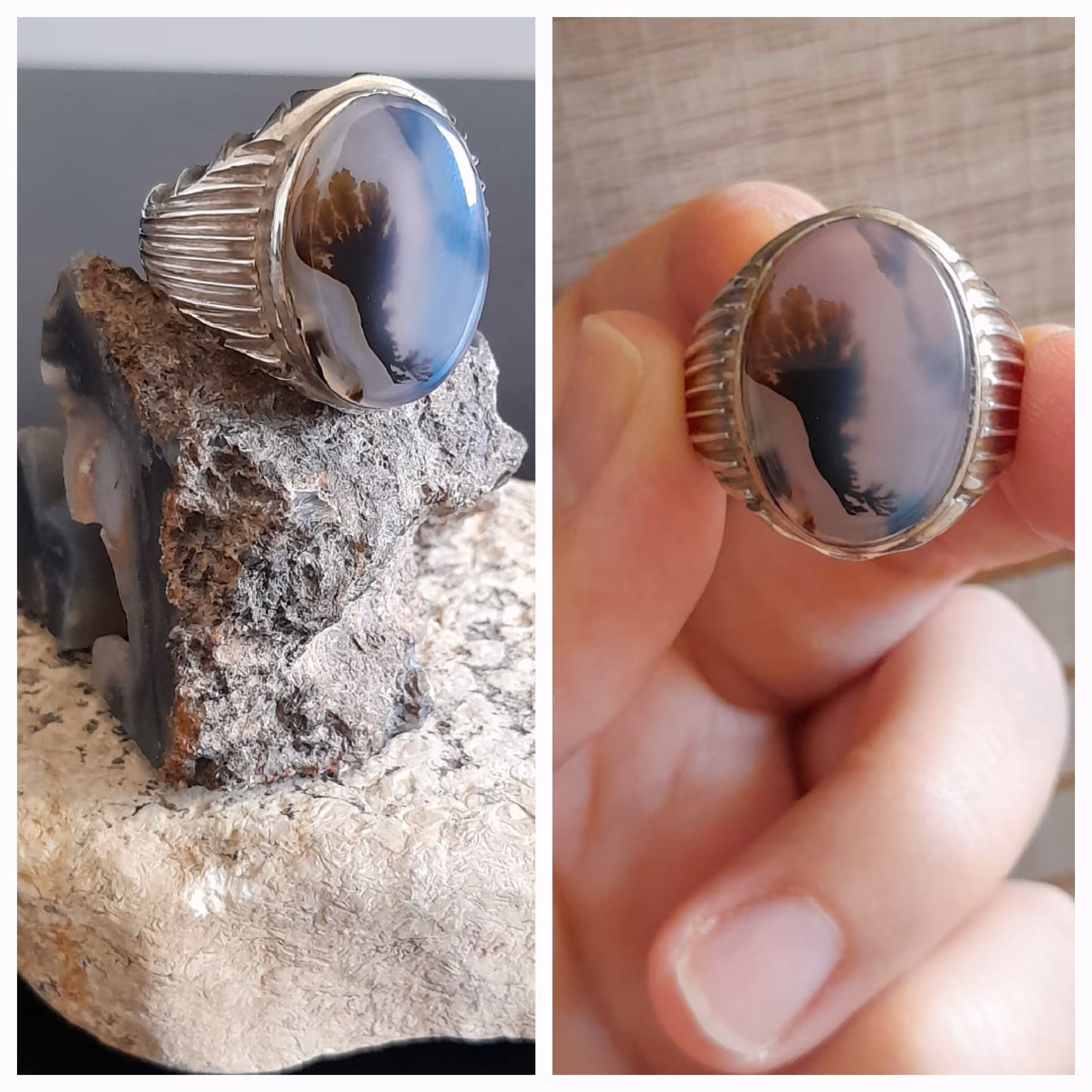 انگشتر دستساز نقره با نگین زیبای شجر قائن