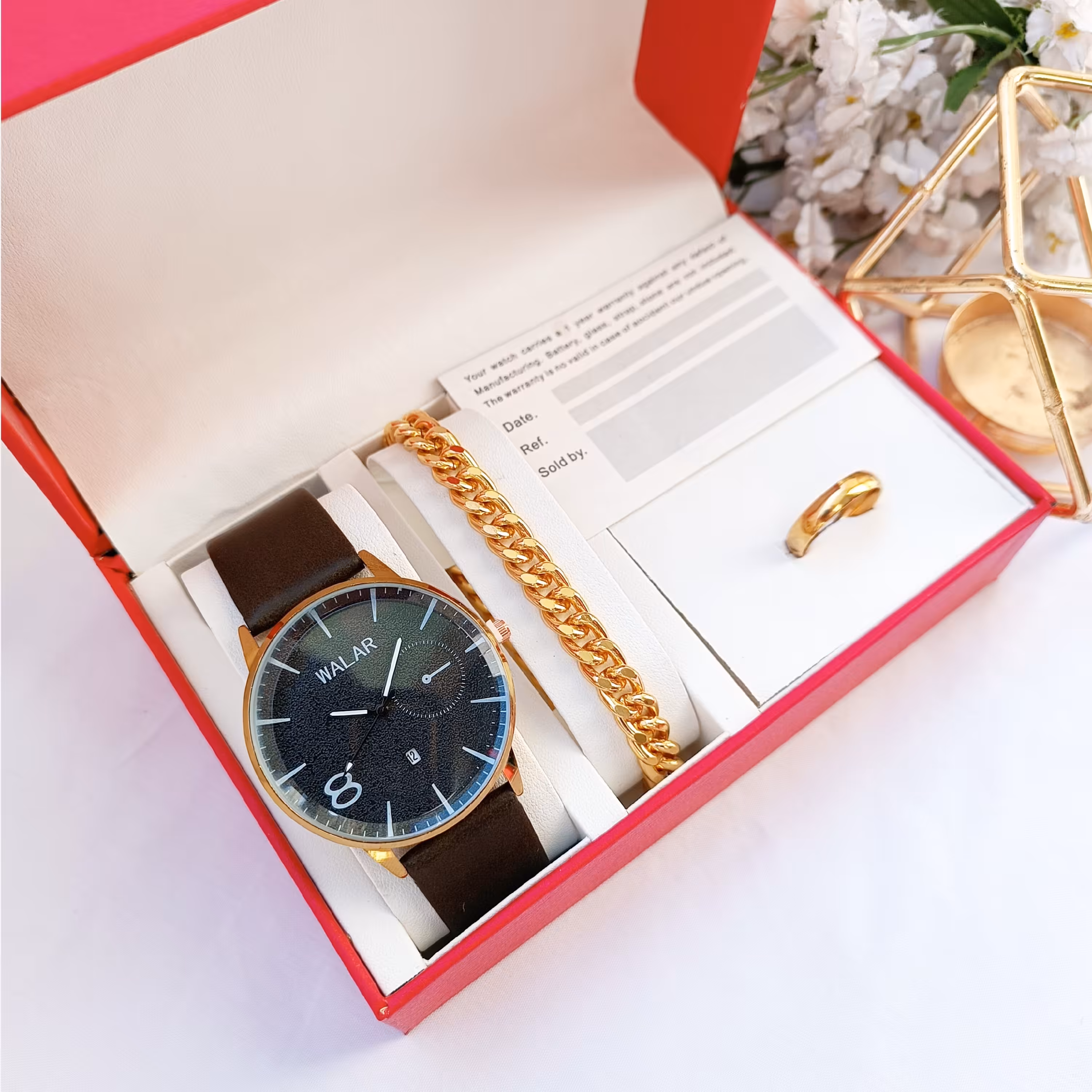 ساعت مچی مردانه دستبند انگشتر ست  کامل ارسال رایگان