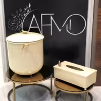 ست سطل و جا دستمال فلزی کرم