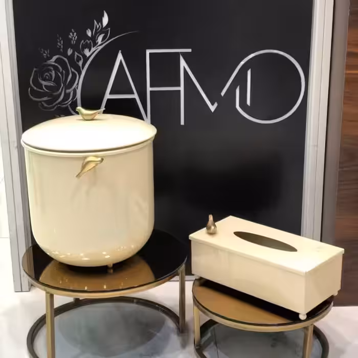 ست سطل و جا دستمال فلزی کرم