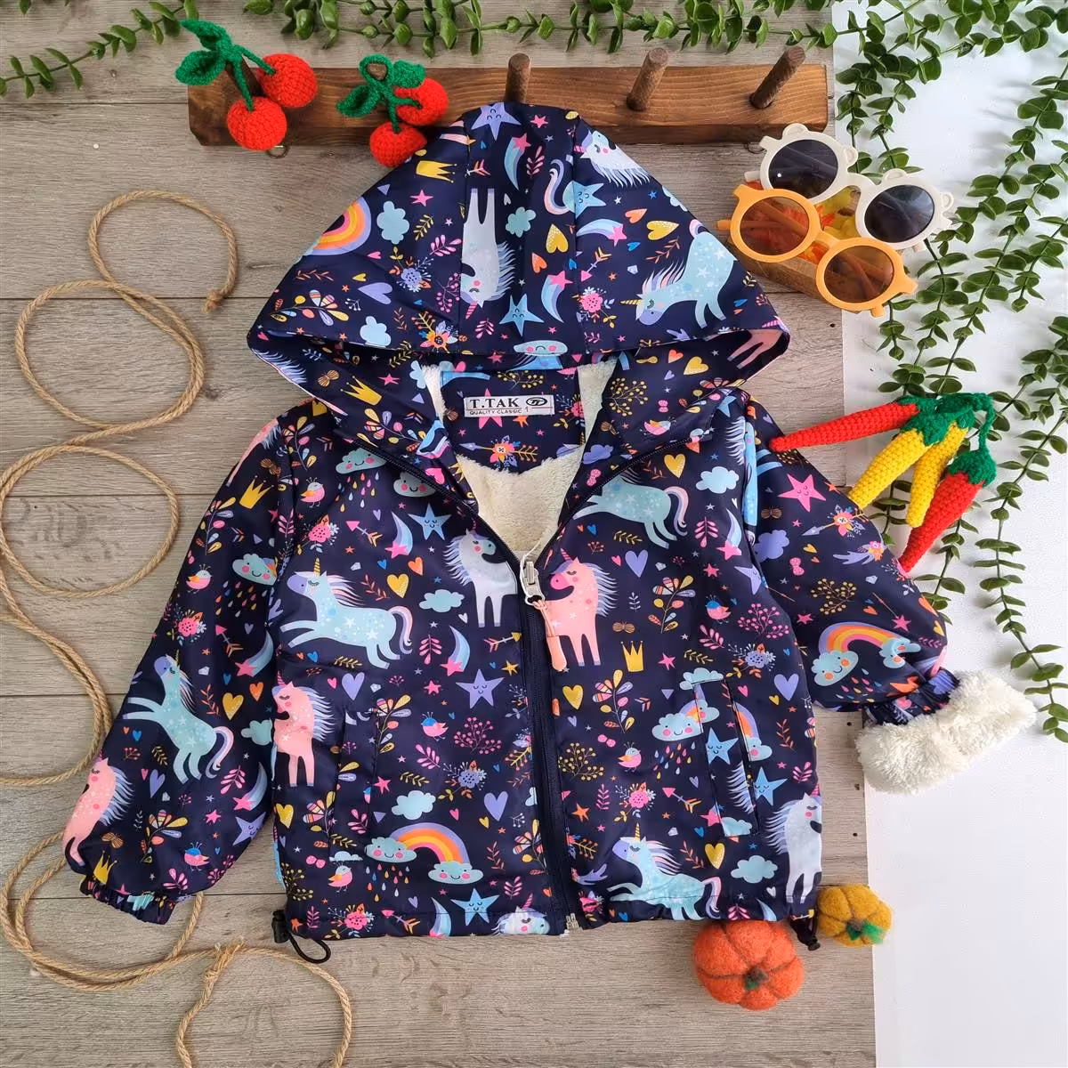 کاپشن دخترانه یونیکورن کاپشن داخل خز ارسال رایگان 