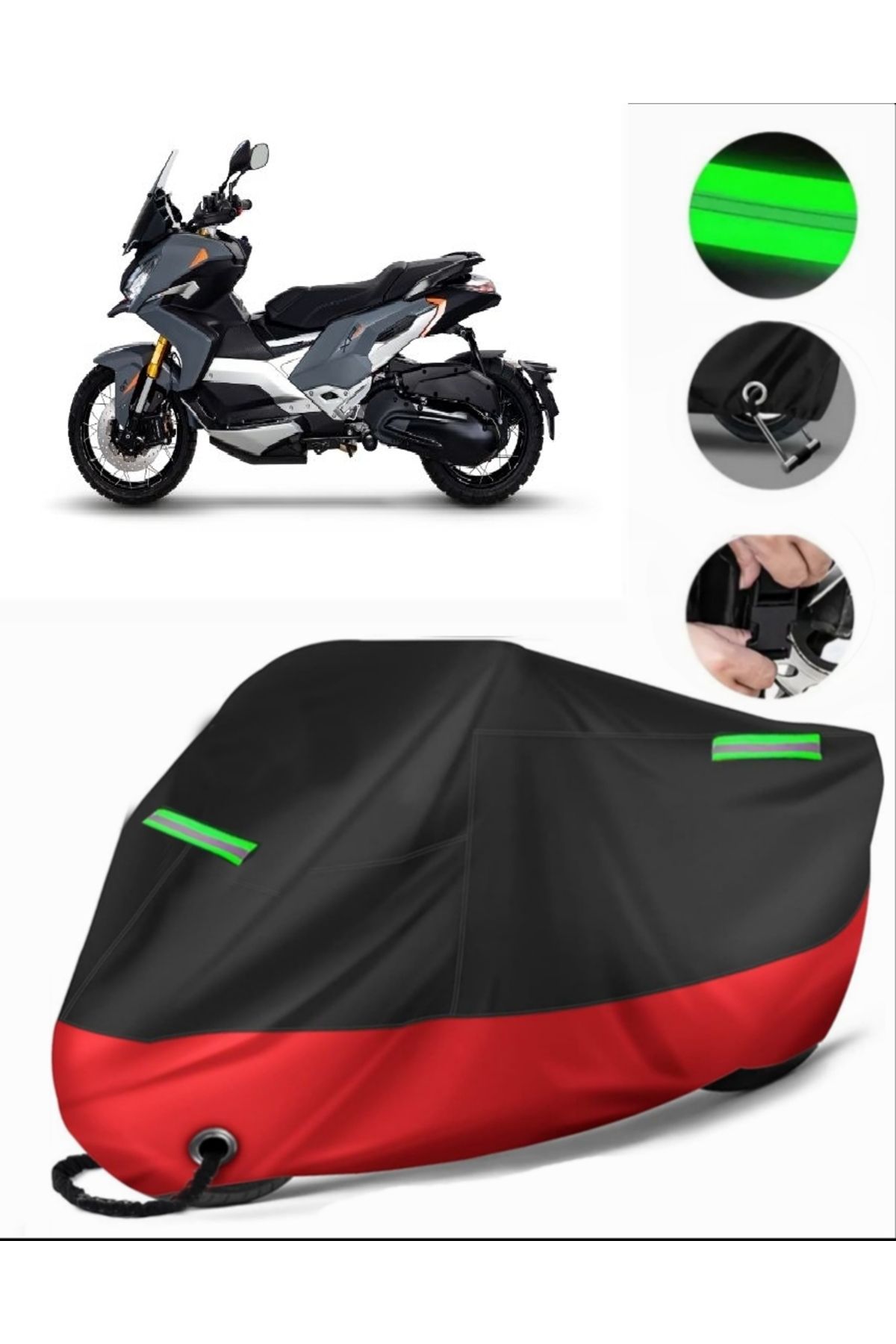 چادر موتورسیکلت قرمز PEUGEOT XP 400 TARKET MOTORICY PREMIUM سازگار با قفل سیاه MotoEn