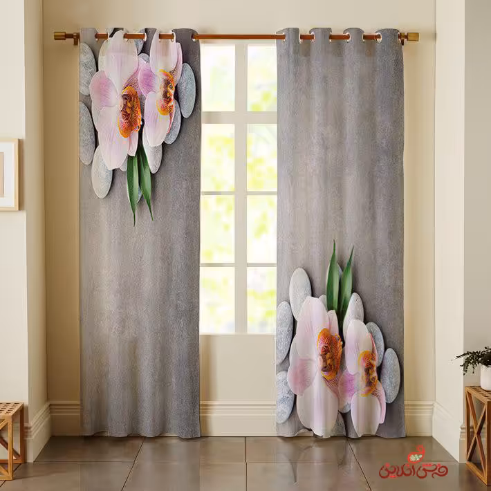 پرده 2عددی طرح گل ارکیده کد 2516
