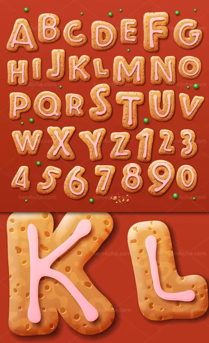 وکتور طرح حروف انگلیسی فانتزی بیسکوئیتی - گرافیک با طعم تربچه