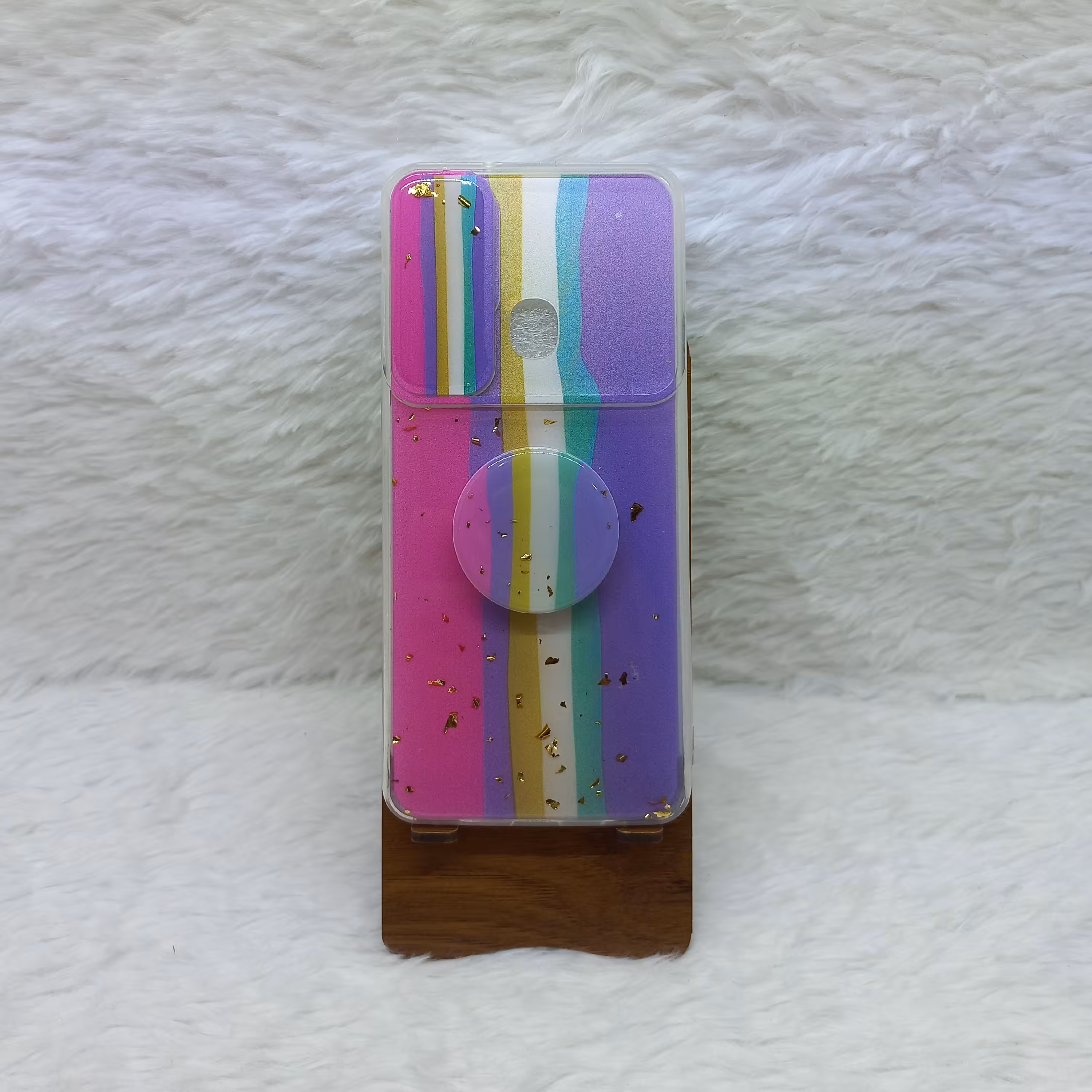 گارد دخترانه A21s مدل رزین با پاپ سوکت طرح رنگین کمانی مناسب گوشی Samsung A21s