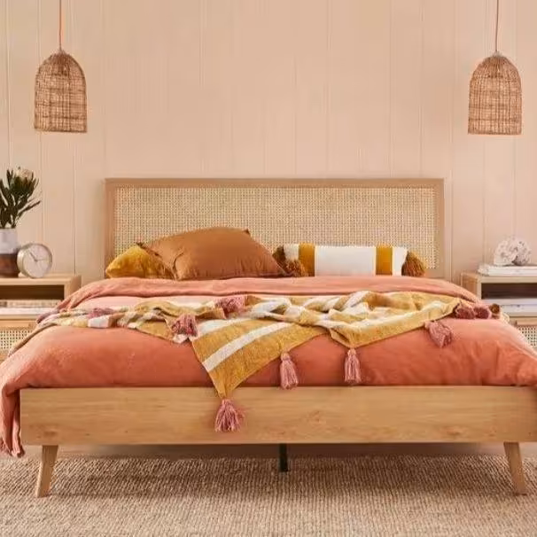 تخت خواب دو نفره چوبی مدل حصیری سایز 180*200  کد 441