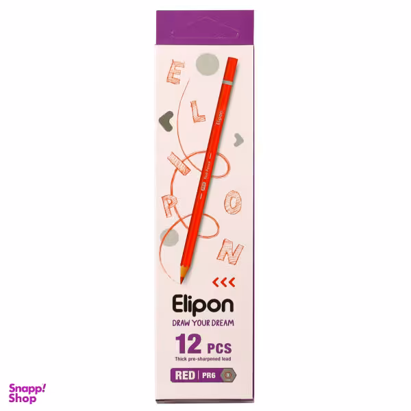 مداد قرمز الیپون (Elipone) مدل کلاسیک شش گوش کد 8110101 بسته 12 عددی